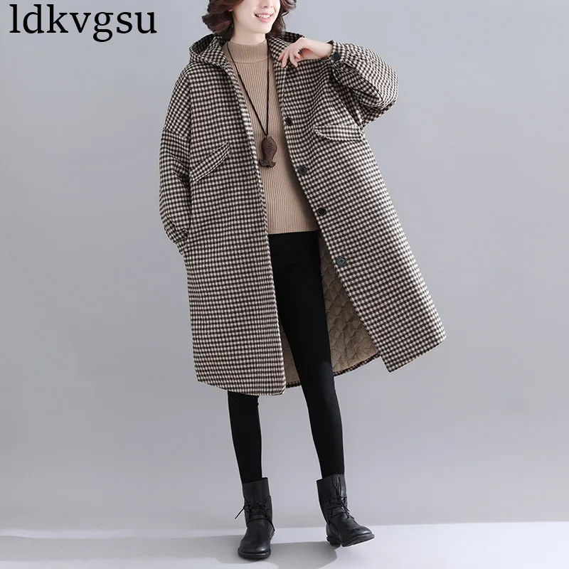 Новинка, модное осенне-зимнее женское пальто, длинное, свободное, шерстяное, однобортное, для отдыха, Женское пальто, женские куртки V147