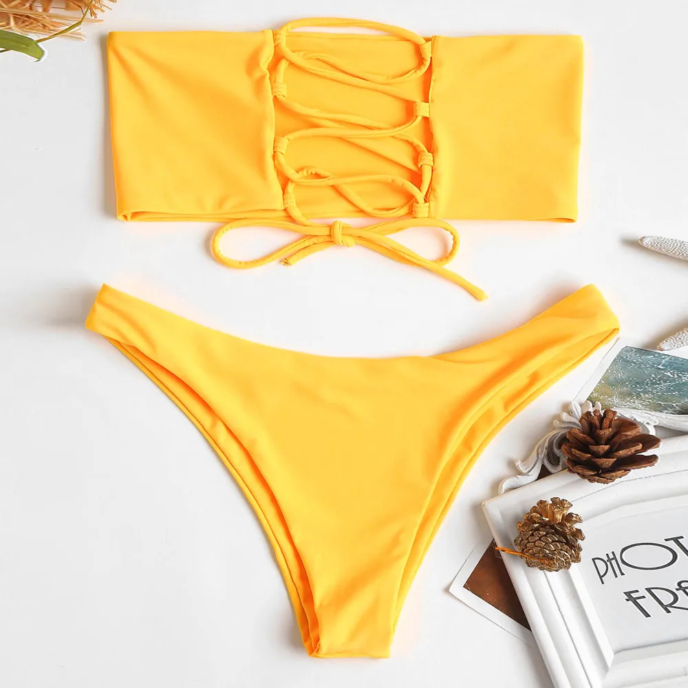 

SAGACE 5 Colors New Sexy Bandeau Bikinis Set Women Swimsuit Micro Push Up Swimwear Off Shoulder Bandage Brazilian Bathing Suit