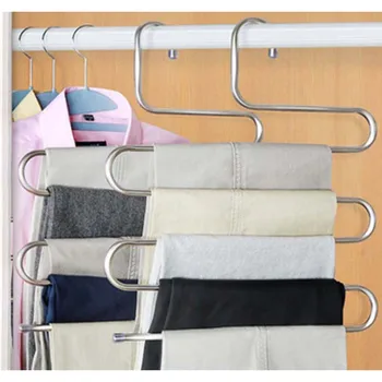 

WBBOOMING MultiFunctional Clothes Hangers 5 layers S Shape Pants Storage Hangers Cloth Rack Multilayer Storage Tie Rack SSteel