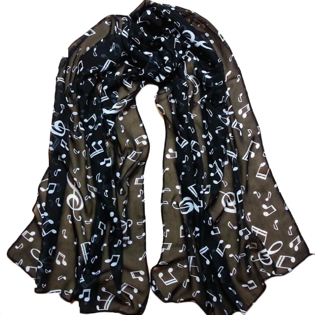 1 шт. женский шарф, женский красивый шифоновый шейный платок с музыкальной нотой, шаль, шали и шарфы, Женские платки# YL5 - Цвет: Черный