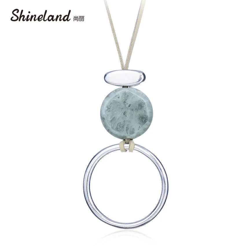 Shineland Fashion Jewelry Women Statement Necklace Alloy Round Resin Stone Rope Chain Pendants Long Ethnic Collares Accessories