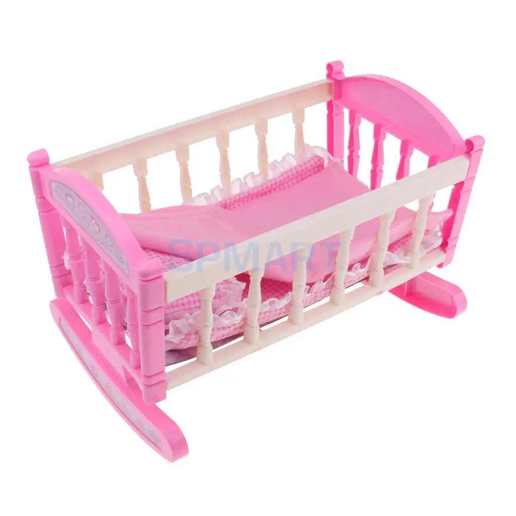 Princess Cradle Bed Dollhouse Furniture Decor for 9-11inch Girl Baby Doll Accessory Kids Pretend Play Toy Birthday Gift