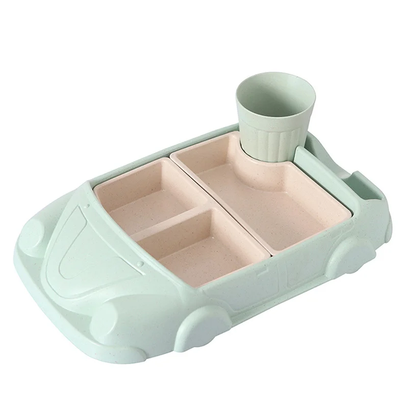 

Cartoon Car Baby Dishes Set Bamboo Fiber Tableware Plate Cup Tray Sub-grid Children Training Dinnerware Creative Kids Gift