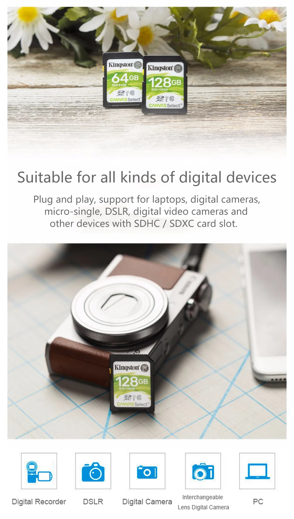 Kingston SD Card 128GB 64GB 32GB 16GB memory card Class10 tarjeta de memoria SDHC SDXC UHS-I HD C10 video carte sd For Camera (6)