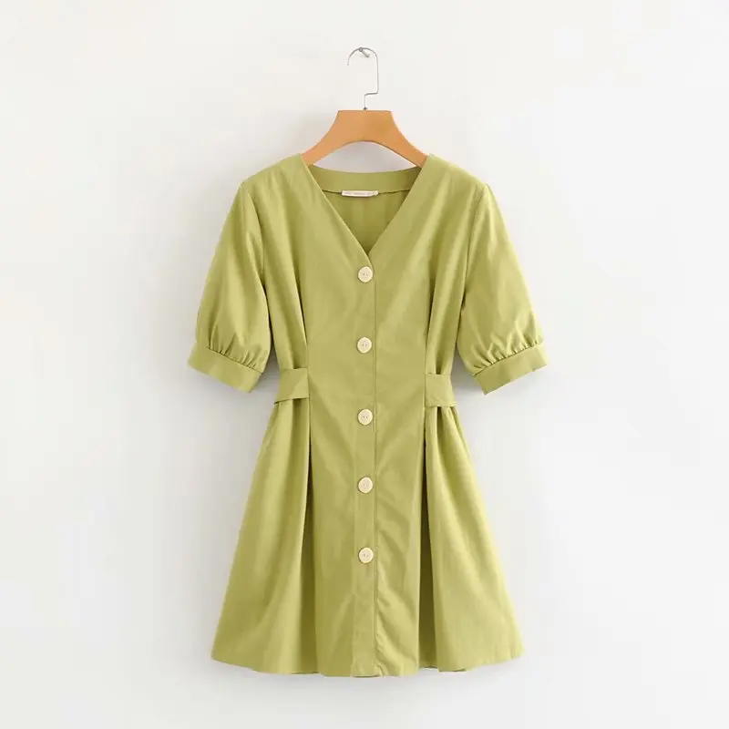 

HY52-8677 European and American Fashion Button Belt Dress