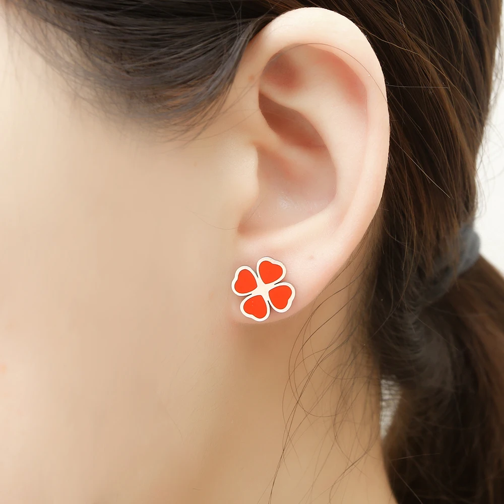 

clover stud earrings for women female fashion jewelry korean kpop small stainless steel errings rose gold silver
