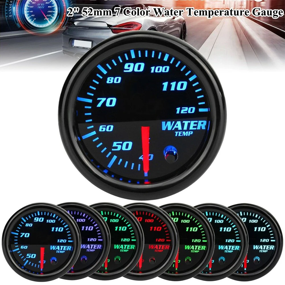 

Auto 2" 52mm 7 Color LED Smoke Face Water Temp gauge Water Temperature Meter With Sensor Car meter Gauge AD-GA52WTA