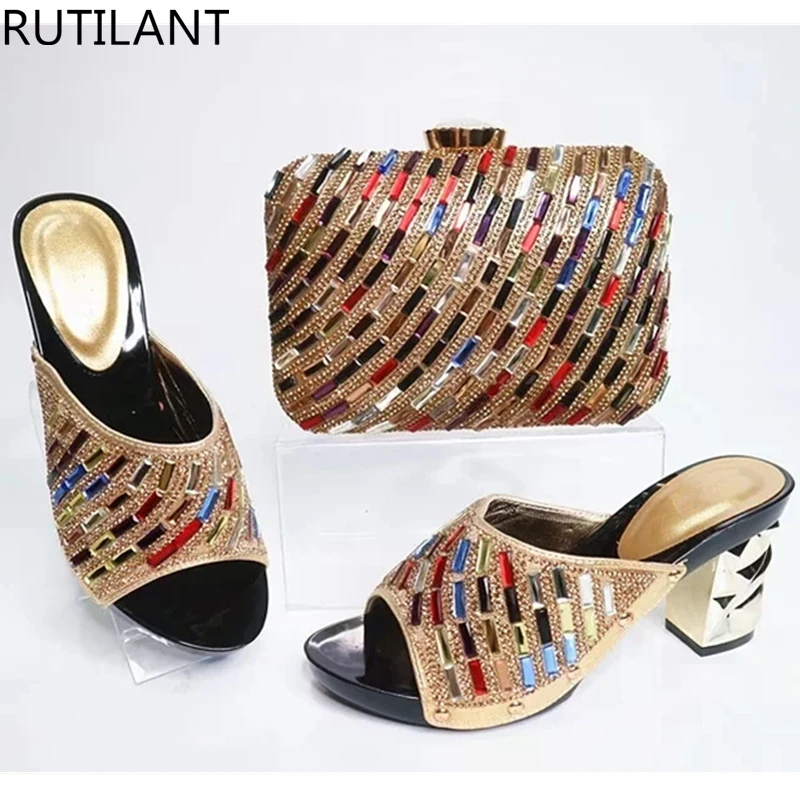 Et Sac vert Bleu Mis Couleur En Italiennes Nigérian rouge Or Strass Ensemble Femmes Chaussures Italie Avec Décoré or 5Eqw6nap