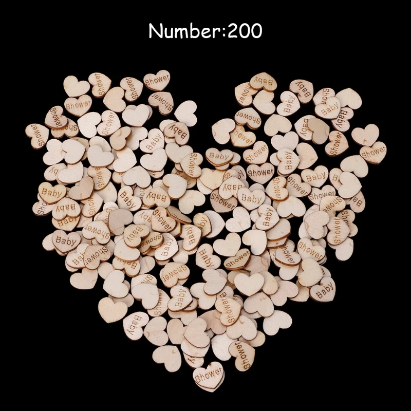 

200Pcs BABY SHOWER Wooden Heart Table Confetti Party DIY Crafts Decoration