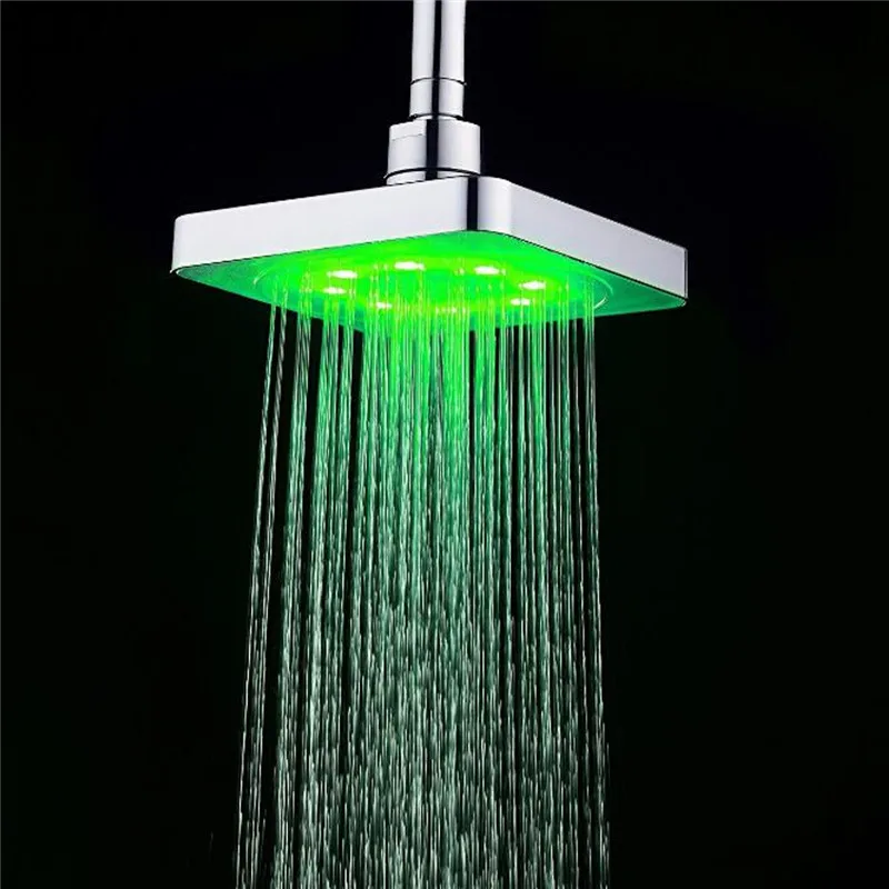 3 цвета светодиодный, меняющая температуру, квадратная насадка для душа Spary светильник, спринклер для ванной комнаты, настенный 150x150x15 мм