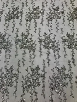 

Nigerian Lace Fabrics with glued glitter French Net Embroidered lace fabric PWD1872845 for party dress in silver