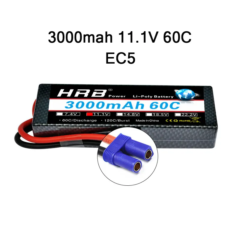 HRB 3000mAh Lipo 2S 7,4 V 3S 11,1 V 4S 14,8 V 5S аккумулятор 18,5 V 60C 120C XT60 Жесткий Чехол для радиоуправляемого автомобиля квадрокоптера вертолета самолета - Цвет: 3S 3000MAH 60C EC5