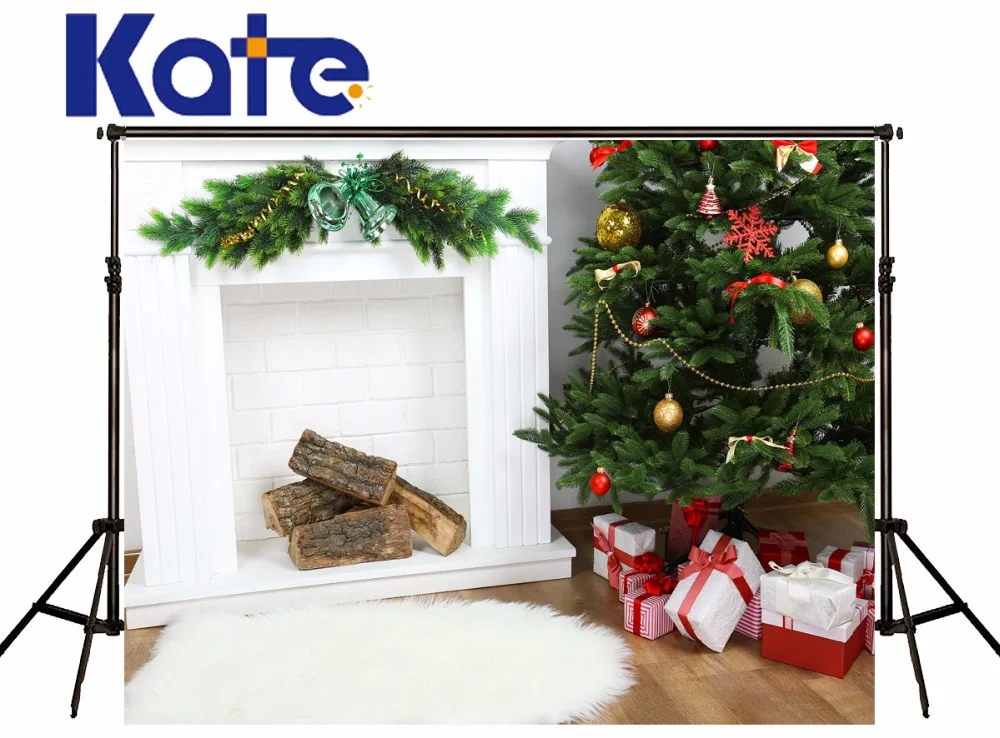 Kate Background Photography Christmas Tree White Fireplace Wood Floor Christmas Photo Backdrop For Newborn Studio Background christmas photography backdrop green tree dark wood floor xmas backdrop for newborn kids photo booth backgrounds studio custom