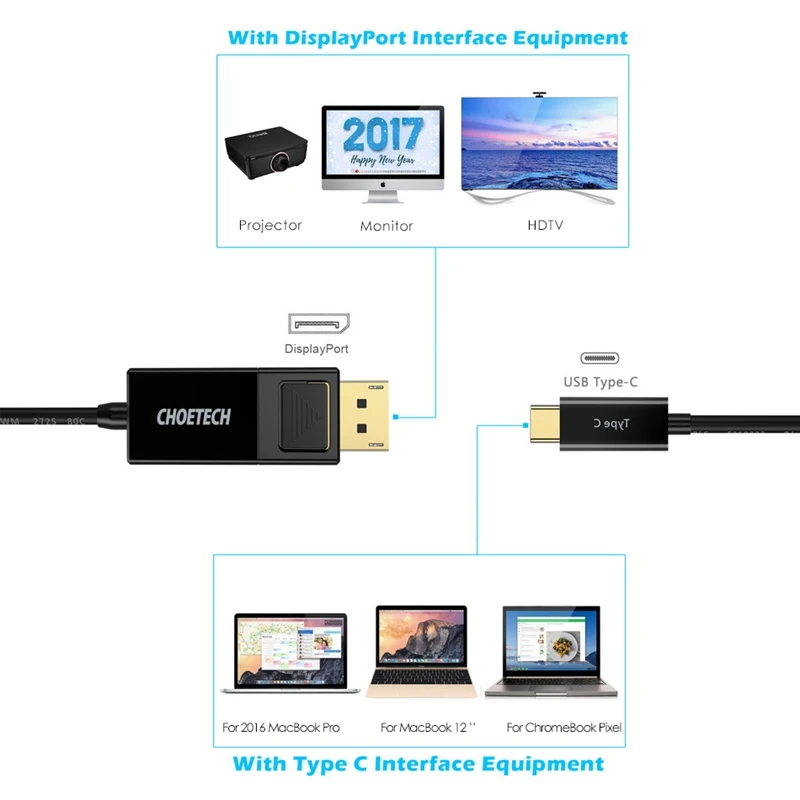 Choetech Usb type C для Displayport Кабель-адаптер для S8 Plus 4Kx2K@ 60 Гц Usb-C для Dp кабель для Macbook Pro /