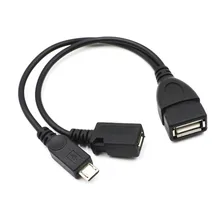 Высокое качество Черный 2 в 1 OTG Micro USB хост Мощность Y сплиттер адаптер к Micro 5 Pin Мужской Женский кабель 100 шт