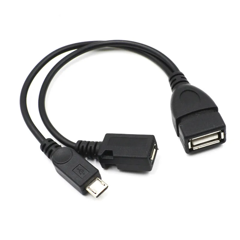 

High Quality Black 2 In 1 OTG Micro USB Host Power Y Splitter Adapter to Micro 5 Pin Male Female Cable 100pcs