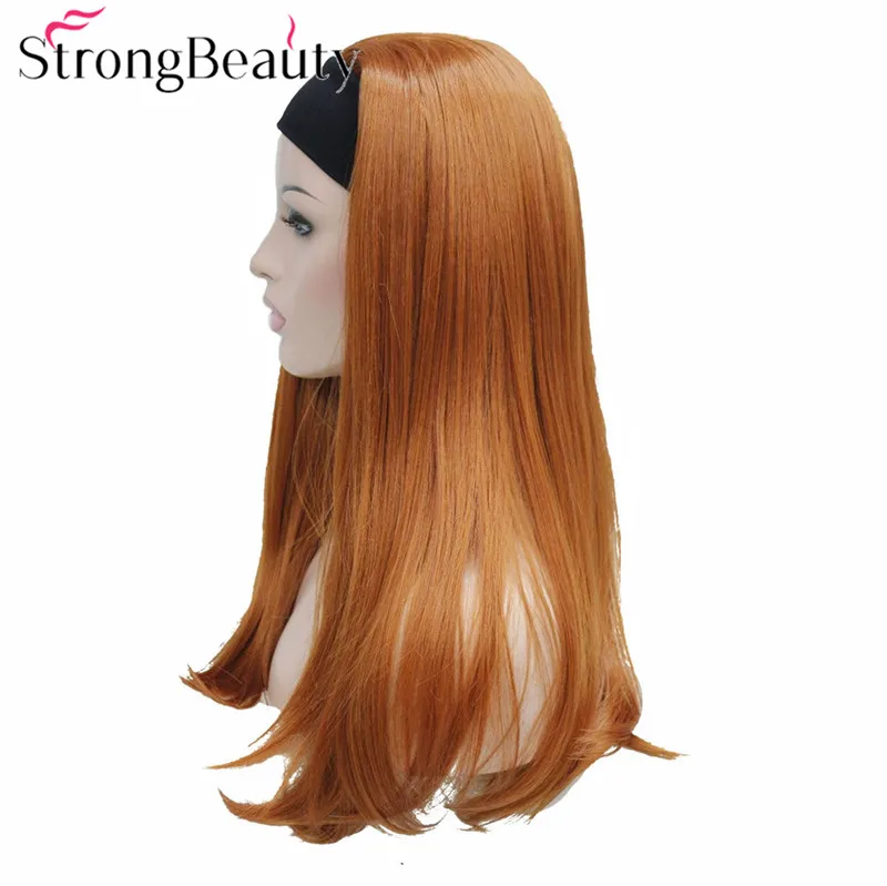 E-679B 130A  34 wig with headbands orange brown straight long women's half wig (2)