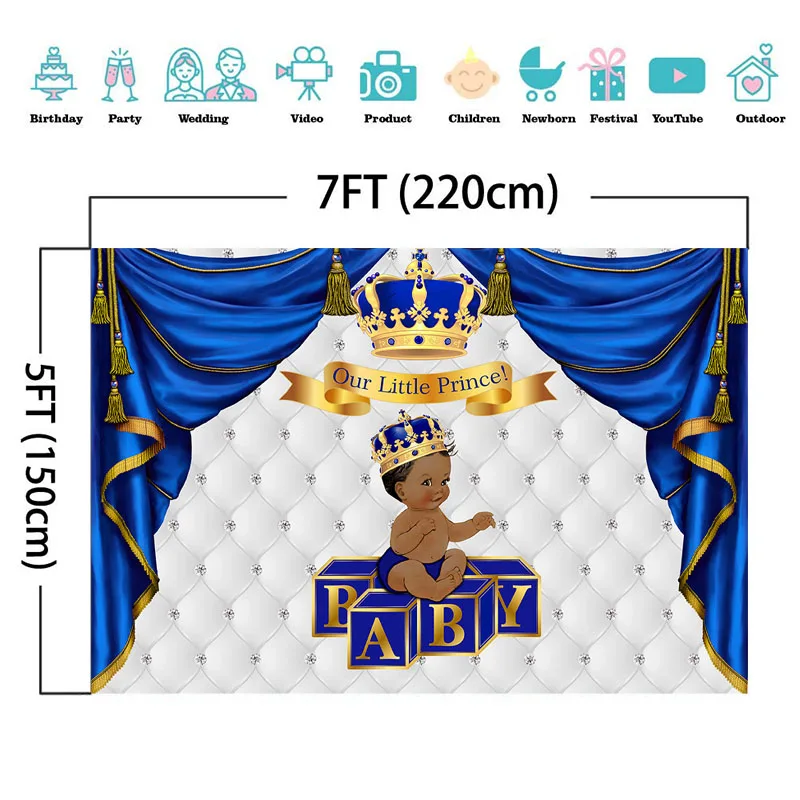 Neoback Royal Baby Shower фон этнический Маленький принц золотой фото Королевский синий и