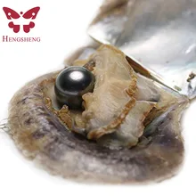 HENGSHENG 1 шт. в соленой воде Идеальный Круглый жемчужный Устрица 9-10 ММ Tahitian ЧЕРНЫЙ ЖЕМЧУГ внутри Love Wish