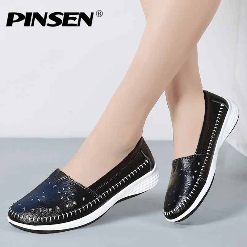 Мокасины PINSEN женские из натуральной кожи туфли на плоской подошве лоферы круглый