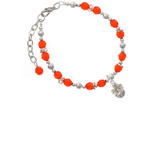 Silvertone White Plumeria Flowers Spinner Orange Beaded Bracelet