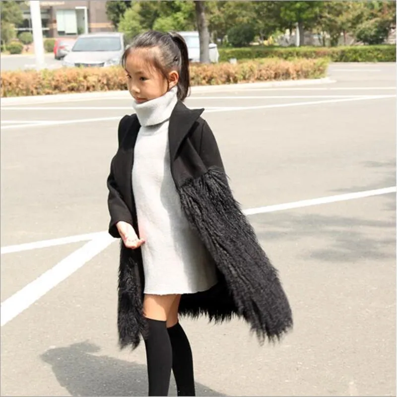 

Elegant faux fur coat girl's Fluffy warm long sleeve wool outerwear Black chic autumn winter coat jacket hairy overcoat QV21