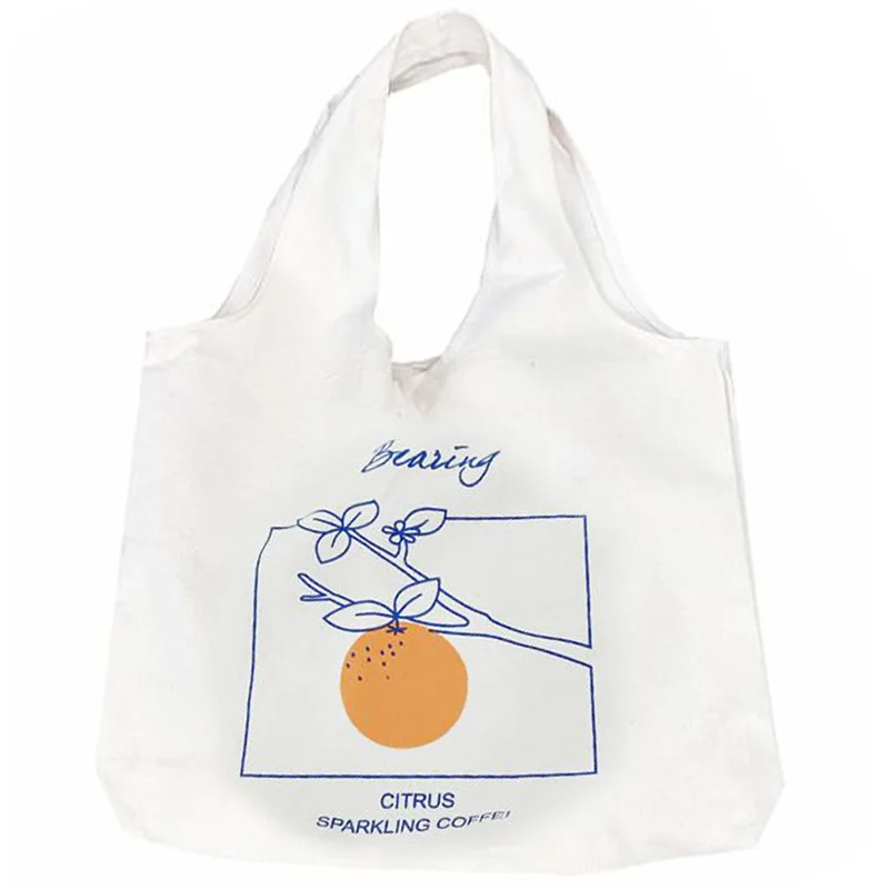 

Chic Simple Fruit Orange Shoulder Bag Literary Female Large Capacity Canvas Bag Simple Hand Shoulder Bag