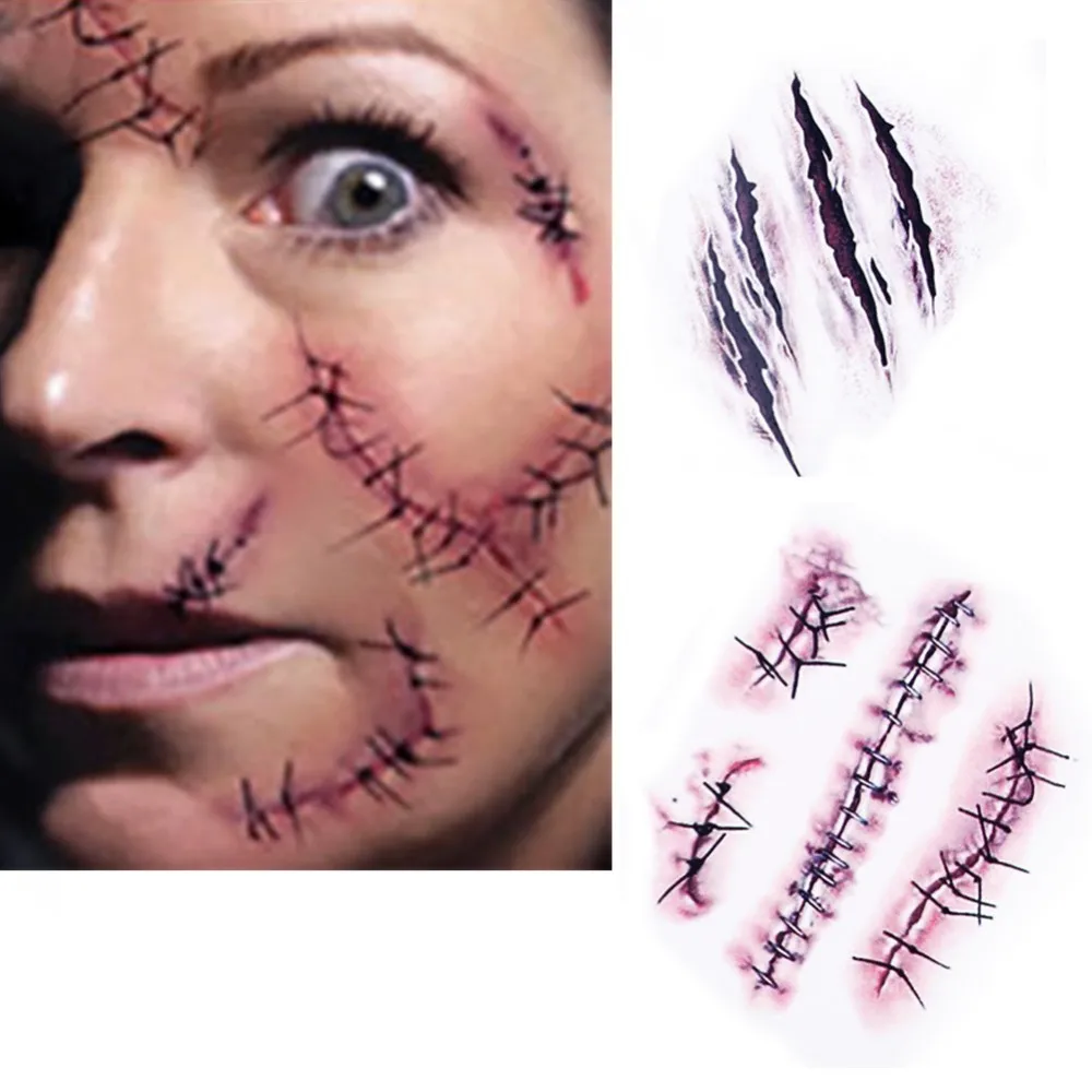 Buy HOT!! 1PCS Halloween Zombie Scars Tattoos With