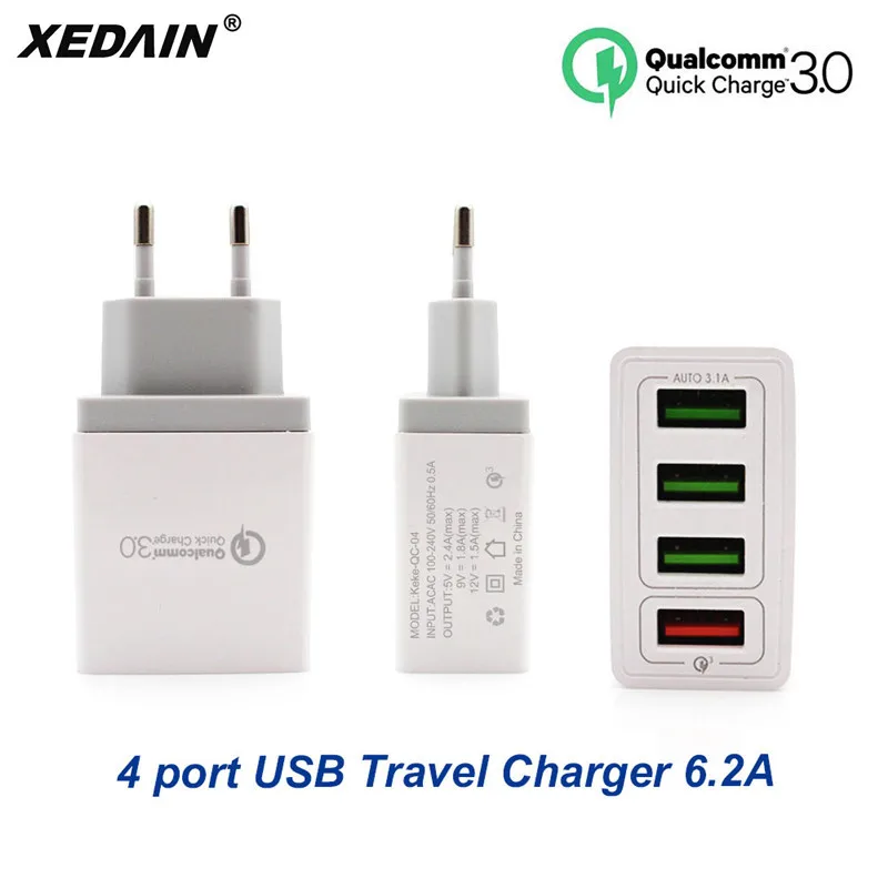 

XEDAIN EU/US Phone Fast USB Charger High Quality Plug 4 Ports USB Quick Charger QC 3.0 For Apple Samsung Huawei Xiaomi Sony VIVO