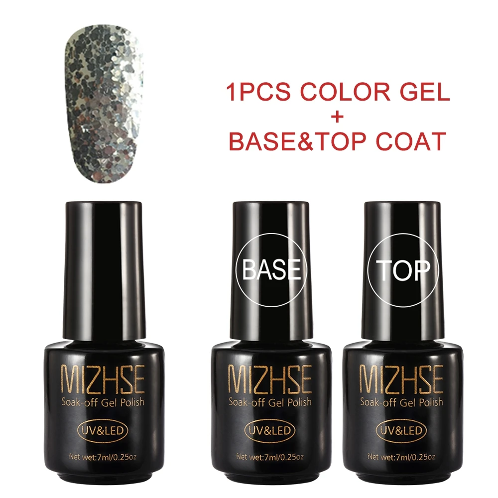 ZZY006 MIZHSE Гель-лак Набор UV Vernis Полупостоянный праймер верхнее пальто 3 шт./партия Гибридный лак Гель-лак УФ Блестки Блестящий эффект цвет - Цвет: ZZY006
