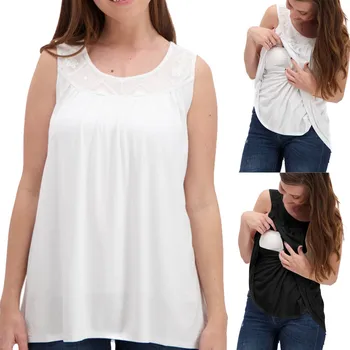 

Maternity Lace Clothes Women Pregnant Nusring Sleeveless Vest Tops Solid Breastfeeding Blouse Enfermera Casual Clothing S-2XL