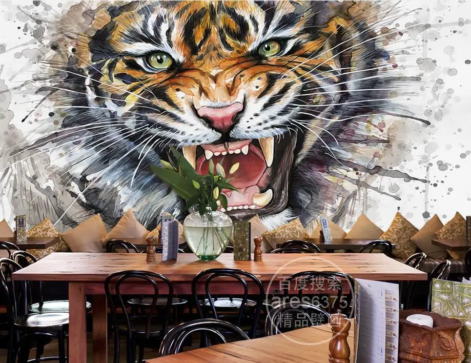 Personnaliser 3d Papier Peint Mural Peinture Tigre Fresque Tv Fond