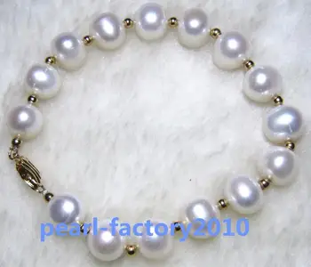 

new NATURAL 10-11MM ROUND SOUTH SEA GENUINE WHITE PEARL BRACELET 14K GOLD CLASP 42%