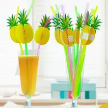 Одноразовые 10 шт 3D тропические фрукты ананас соломы Пляжные вечерние коктейльные присоски вечерние принадлежности креативные питьевые соломинки
