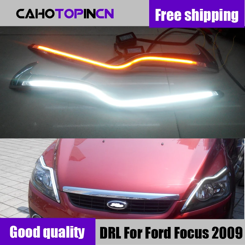 

2PCS For Ford Focus 2 MK2 2009 2010 2011 LED Car Headlight Eyebrow Decoration Yellow Turn Signal DRL LED Daytime Running Light