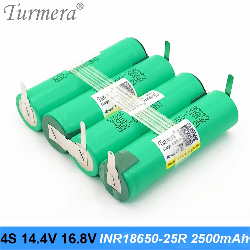 4s battery 18650 pack turmera for samsung 25r battery inr18650-25r 18650 2500mah  14.4v 16.8v welding solder battery for screwdriver tools battery customized battery 01