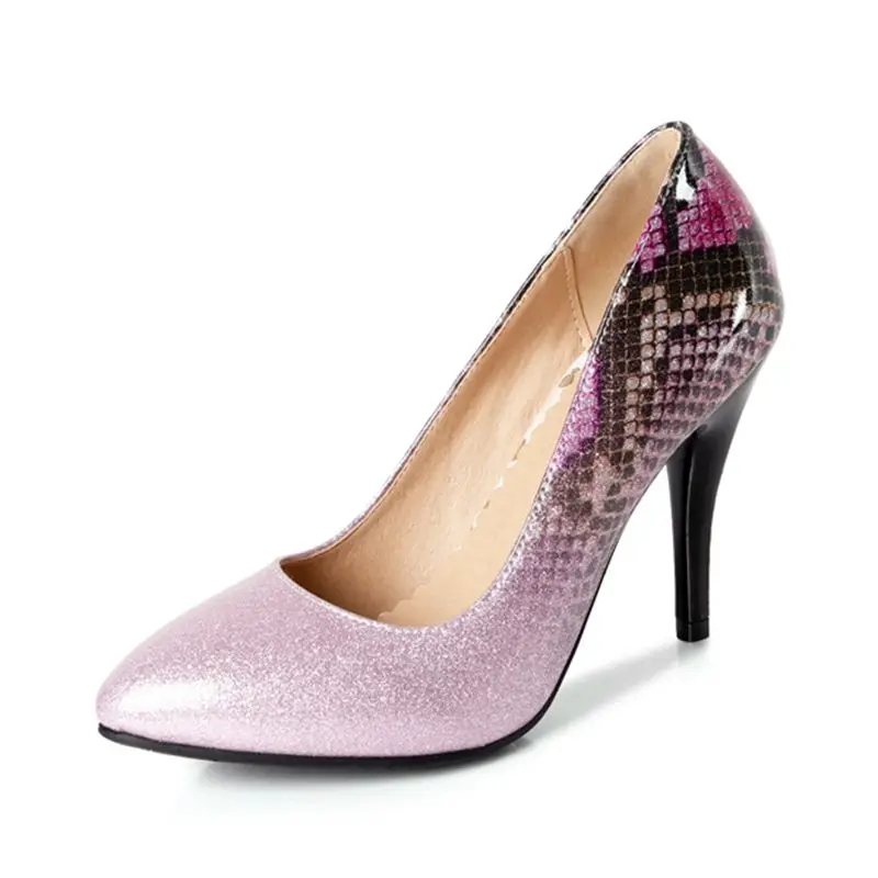 REAVE CAT/женские туфли-лодочки; модные тонкие туфли на высоком каблуке с градиентом; женские свадебные туфли из лакированной кожи со змеиным принтом; A465 - Цвет: Purple