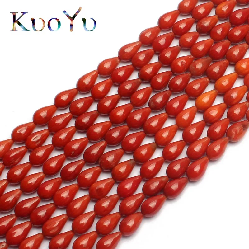 Натуральные красные коралловые бусины в форме капли воды, бусины для самостоятельного изготовления ювелирных изделий, браслеты, ожерелье 15 дюймов 5x8 мм