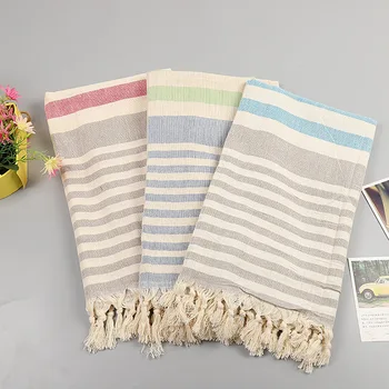 

Turkish Bath Towels Cotton Fabric Tassel Big Spa Gym Yoga Beach Towel 100X180cm Summer Adults Stripes Thin Towel Wrapped Skirt