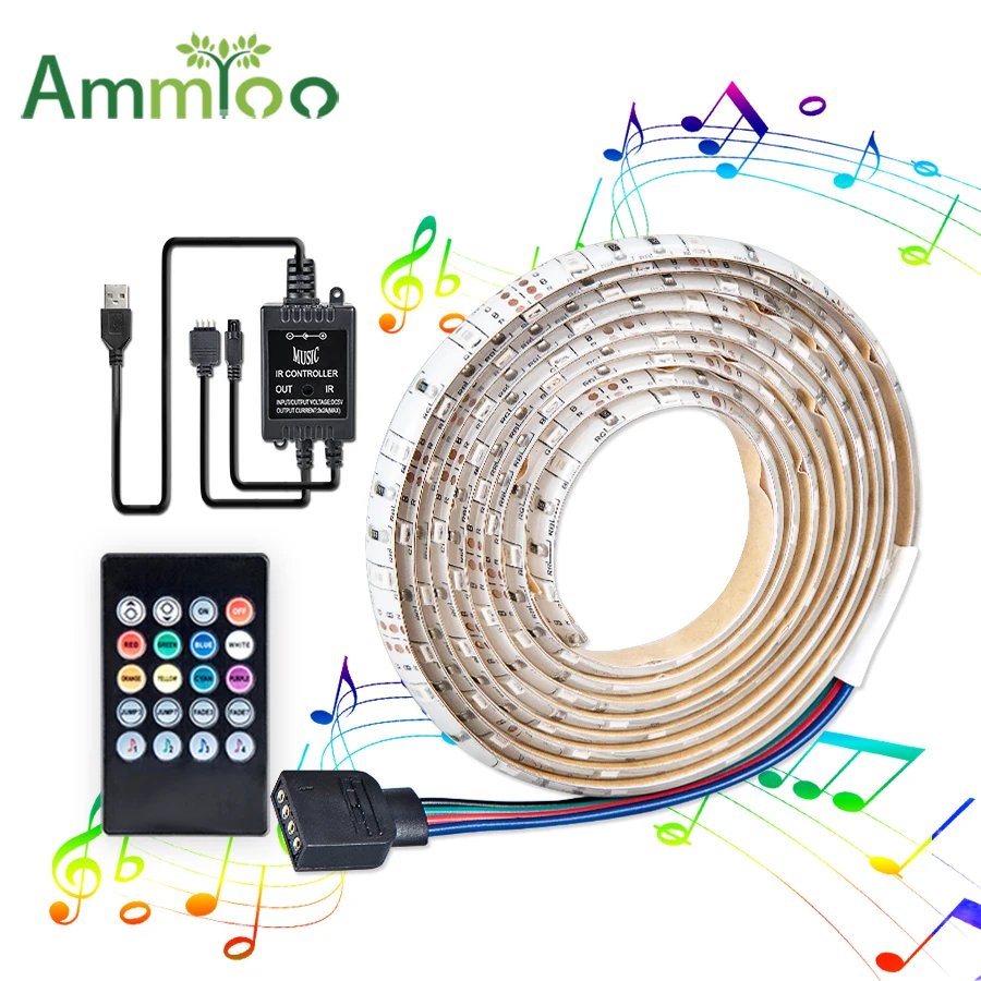 

USB LED Strip 2835 RGB Music controller Sound sensor with RF Remote IP20/IP65 Music LED Strip Light Ribbon Computer TV Backlight