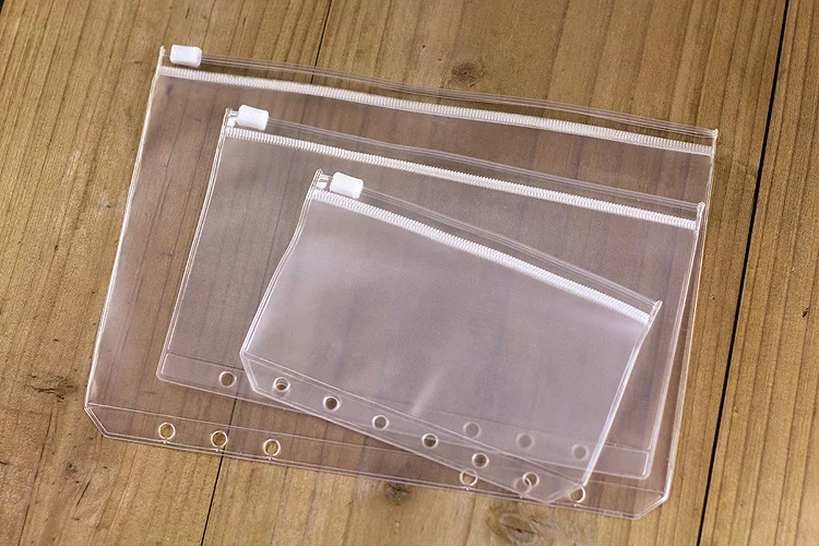 Стандартный прозрачные пластиковые зажимы сумка на молнии 6 отверстий покера A5 A6 A7 коллекция папка для документов Пластик чехлы
