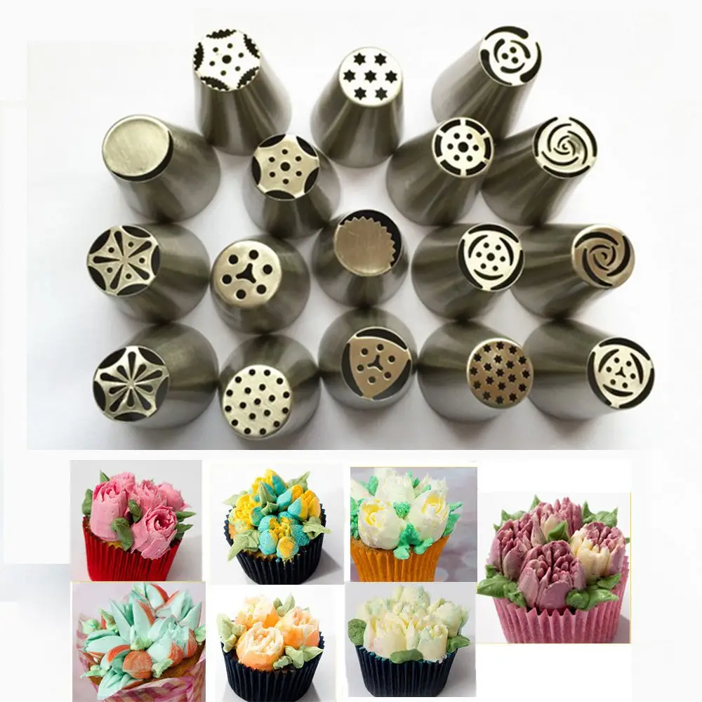 17Pcs Russian Tulip stainless steel Nozzles birthday Cake Cupcake