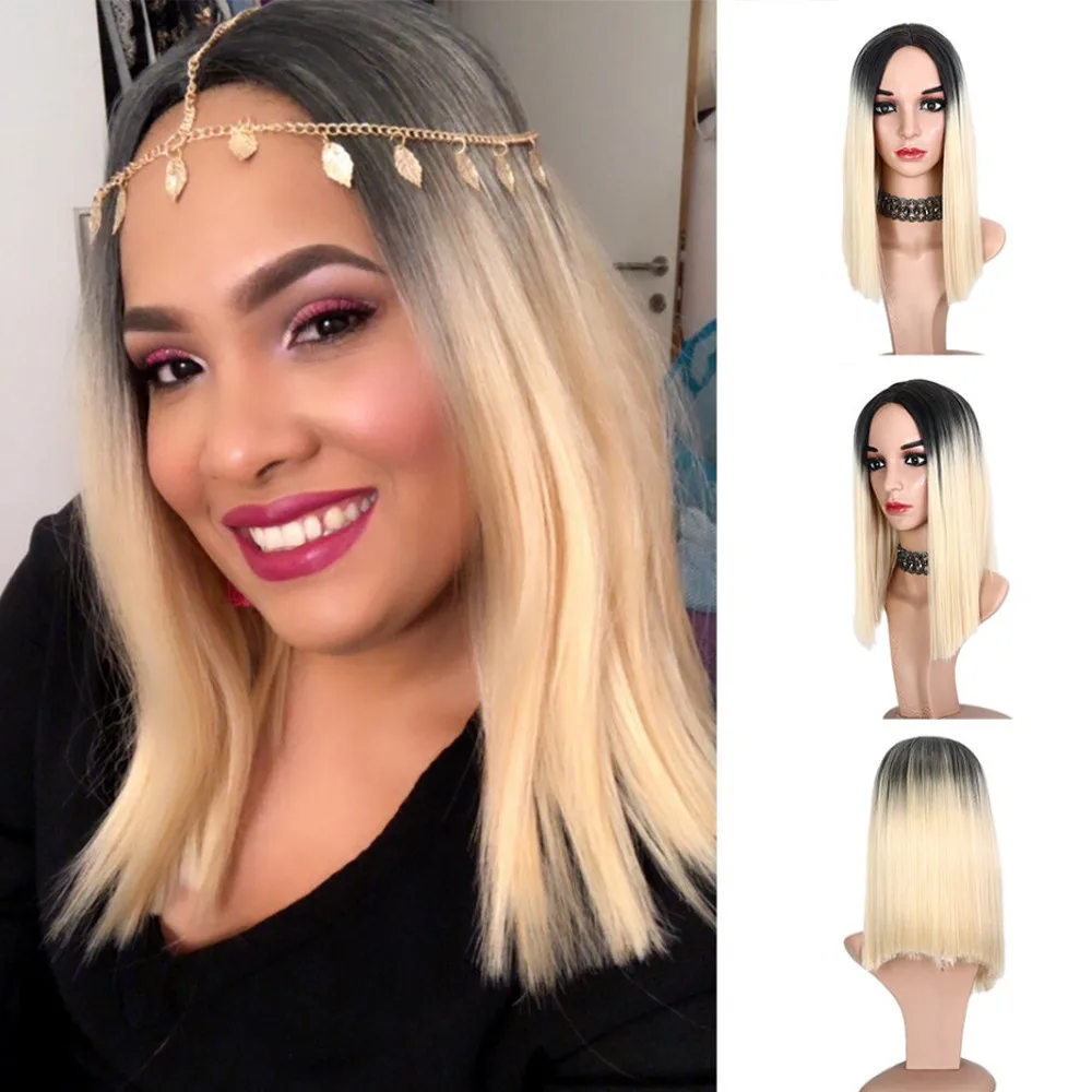 Synthetic Hair 16 Inches Straight Hair Wig For Black Hair