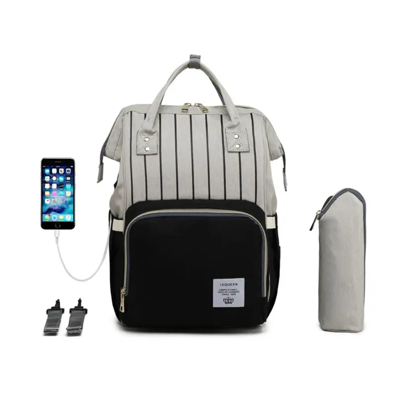 

1SET Multifunctional High-capacity Baby Diaper Mummy Backpack with USB Charging Port Stroller Straps Large Capacity Nappy Bag