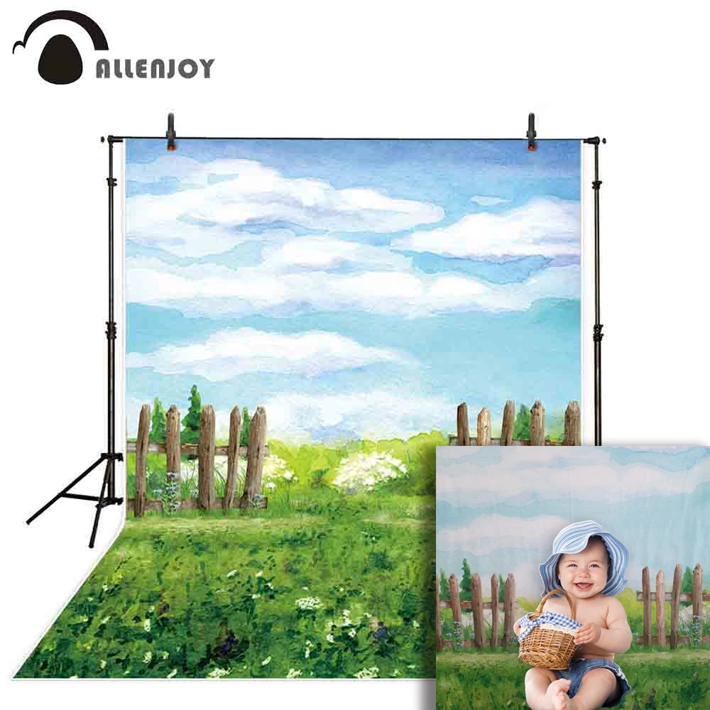 Allenjoy фон для детских праздников Фотофон картина маслом летнее небо облака забор трава фотографии фон фотобудка для фотосессии