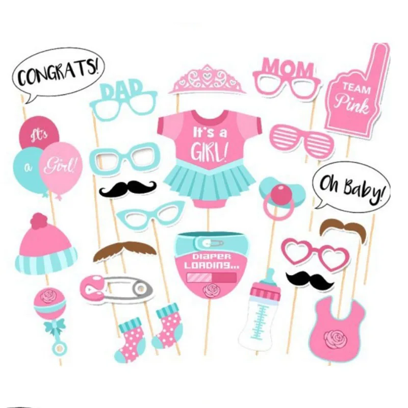 D 25pcs AVEBIEN 25/27 шт. Baby Shower для мальчиков и девочек, реквизит для фото вечеринок собственными руками Сделай Сам пеленки шар праздничный колпак 1st на день рождения Photo Booth - Цвет: D 25pcs