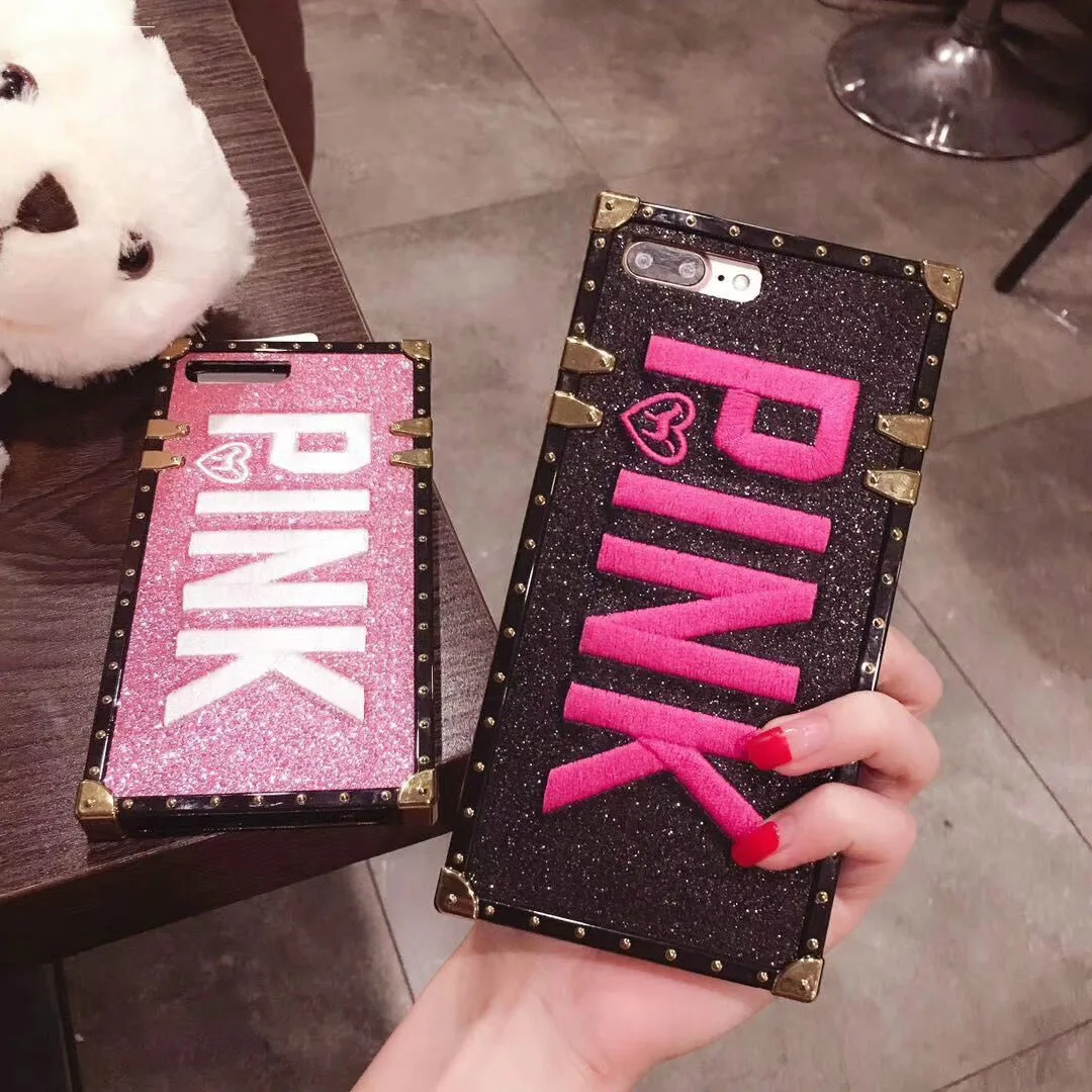 

Deluxe Square Embroidered 3D Red Letter Phone Case For iPhoneX XR XSMAX Metal Flash Phone Case For iPhone7 8 6 6S 7Plus Case