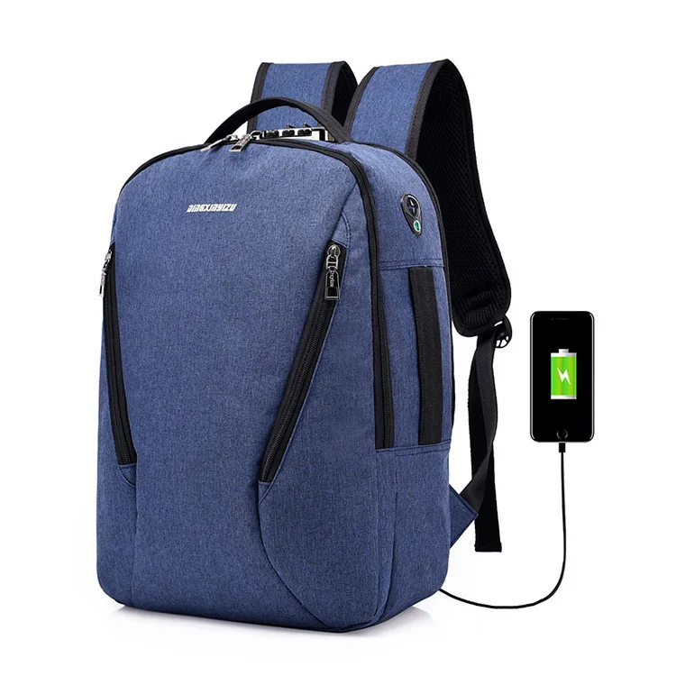 Usb зарядка Противоугонный рюкзак для мужчин с блокировкой паролем ноутбук рюкзак мужская сумка назад бизнес-рюкзак женский рюкзак большой - Color: Dark Blue