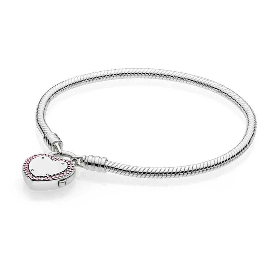 

Authentic 925 Silver Bracelet for Women MOMENTS Lock Your Promise Heart Pendant fit Pandora Beads Charms Dangles