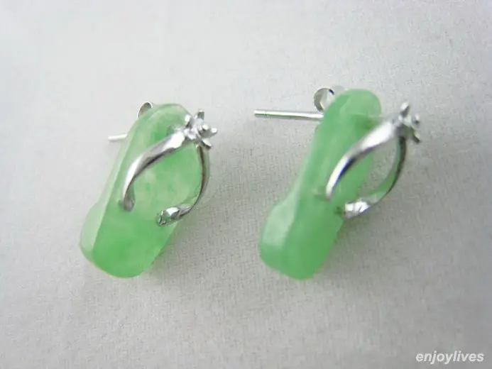 

hot sell new - Hot sale hot sell new ->>Pair Green Jade Shoes White Gold Plated Stud Earrings